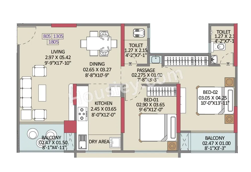 Vision 24 Degree Unit plan - 823 sq.ft.