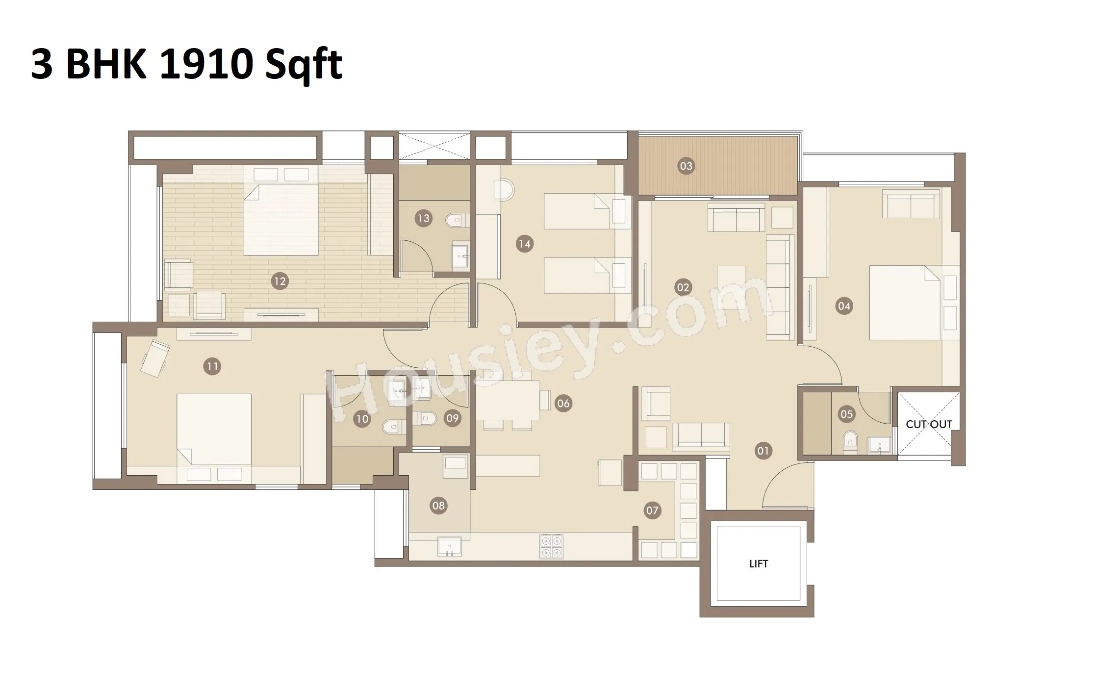 Excel Vivekanand Arise Unit plan - 1088 sq.ft.