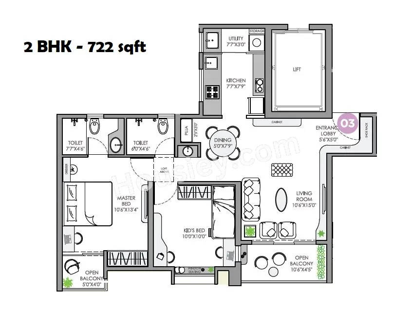 VJ Yashone Eternitee phase 2 Unit plan - 722 sq.ft.