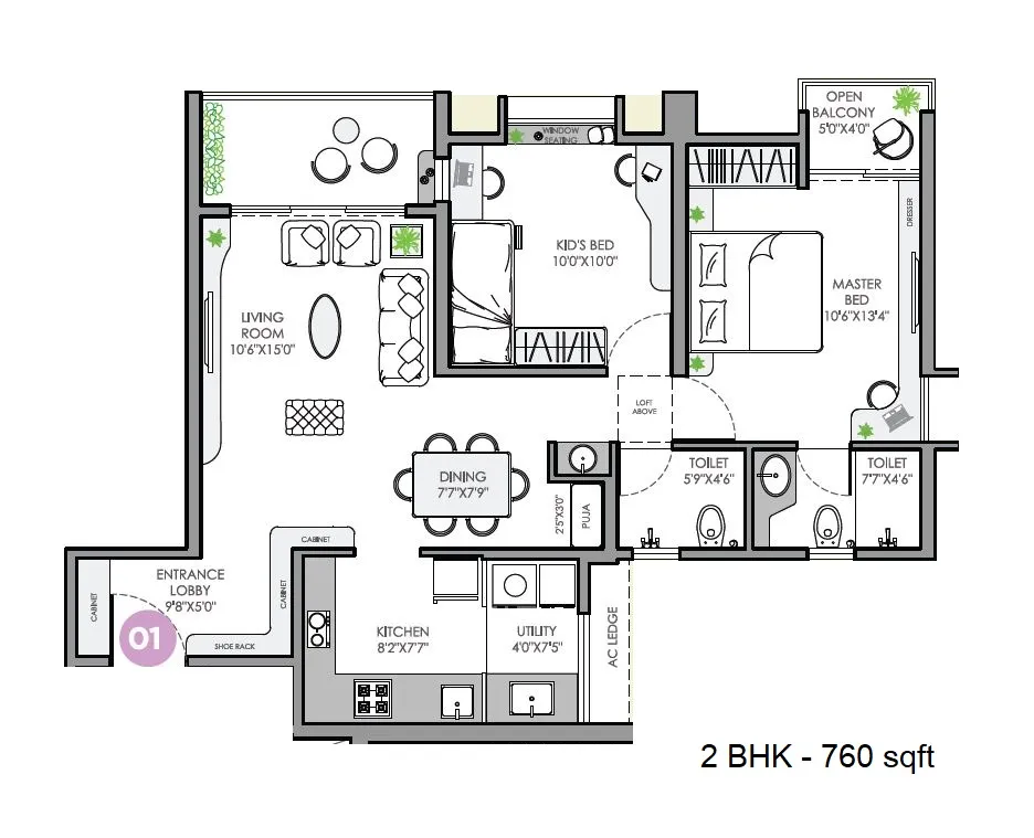 VJ Yashone Eternitee phase 2 Unit plan - 760 sq.ft.