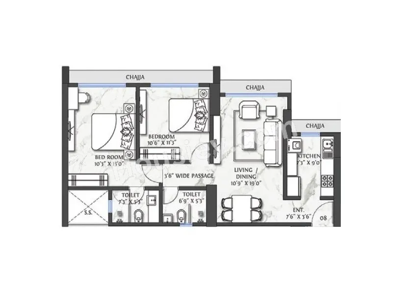 Vora Icon Unit plan - 780 sq.ft.
