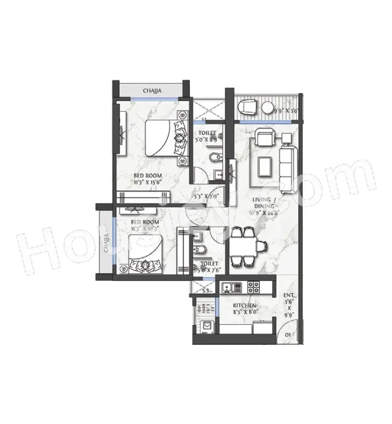 Vora Icon Unit plan - 855 sq.ft.