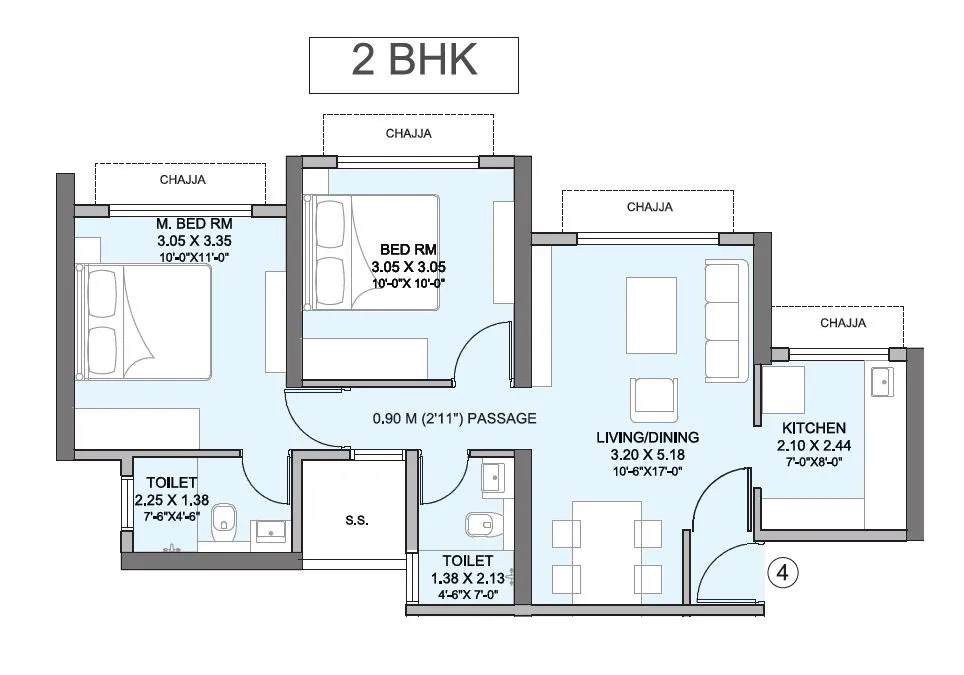 Wadhwa Atmosphere O2 Unit plan - 572 sq.ft.