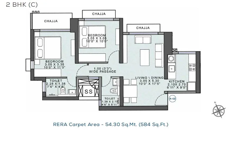 Wadhwa Atmosphere O2 Unit plan - 584 sq.ft.