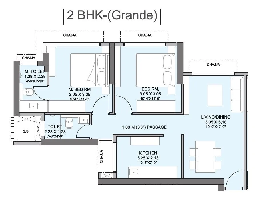 Wadhwa Atmosphere O2 Unit plan - 623 sq.ft.