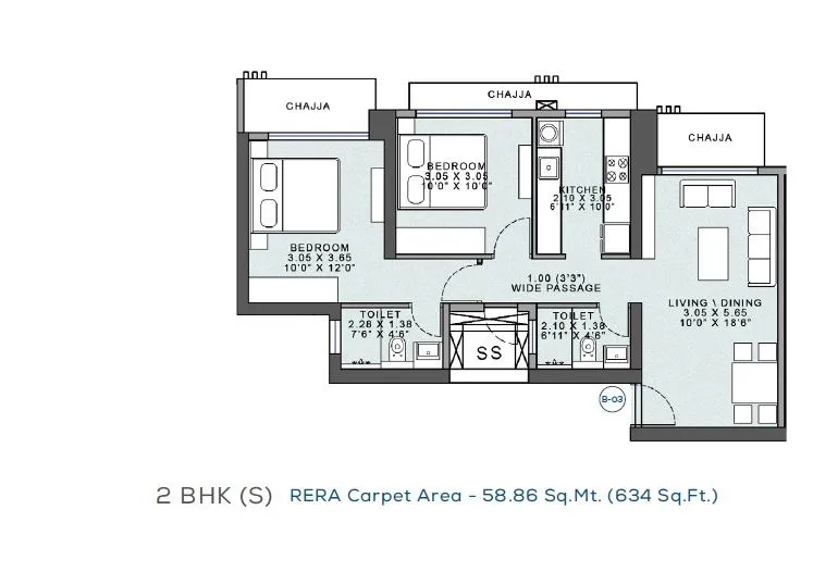 Wadhwa Atmosphere O2 Unit plan - 634 sq.ft.
