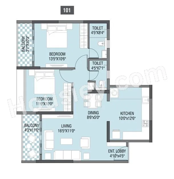 Yashada Dreamsong Unit plan - 852 sq.ft.