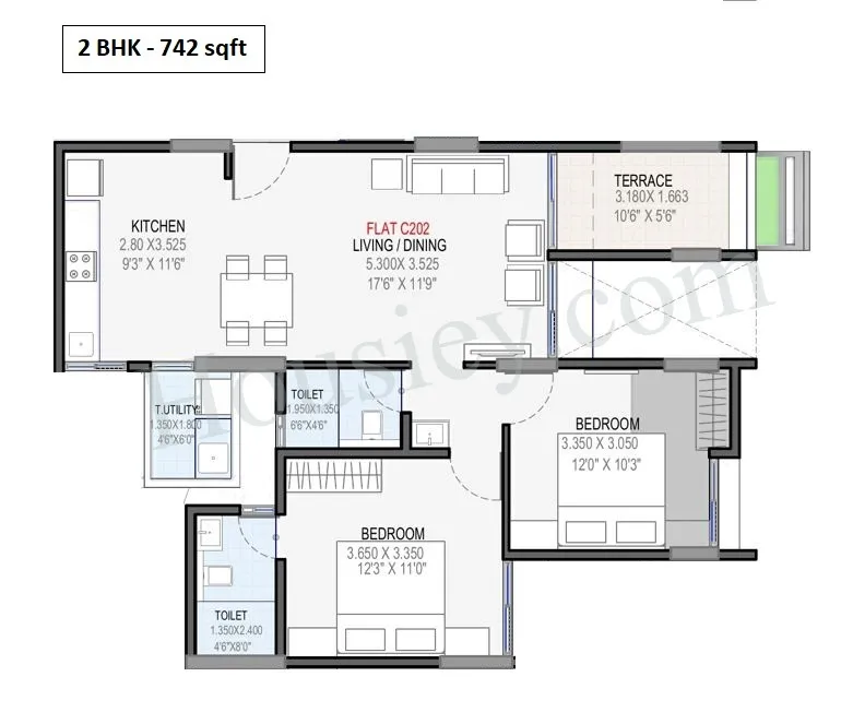 Yashada Epic Unit plan - 742 sq.ft.