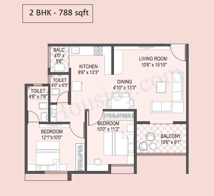 Yashada Florenza Phase-I Unit plan - 788 sq.ft.