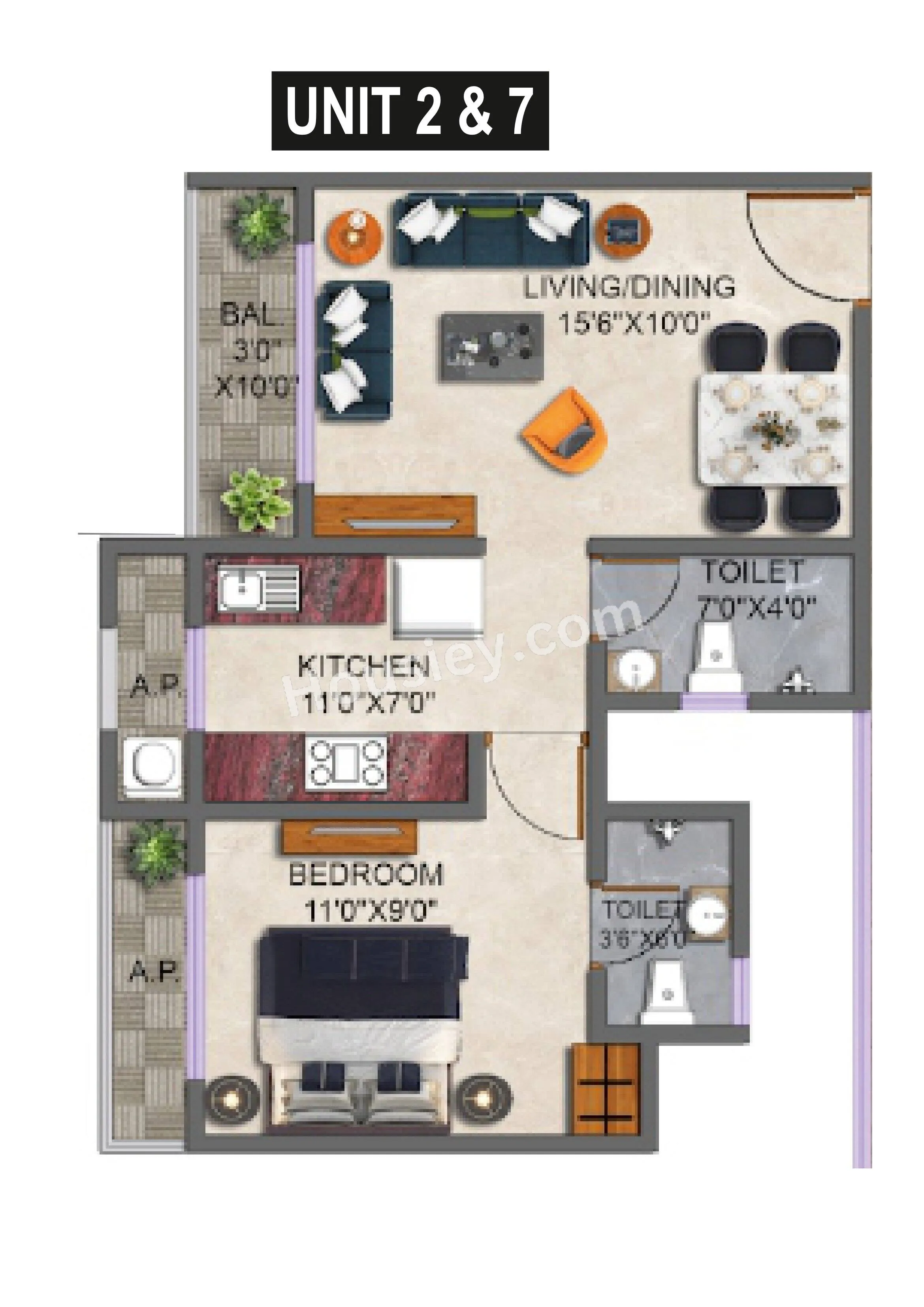 Zar Landmark Unit plan - 470 sq.ft.