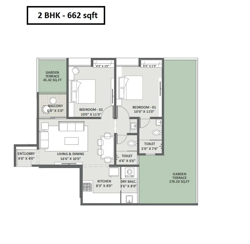 Pristine iLife Mundhwa Unit plan - 662 sq.ft.