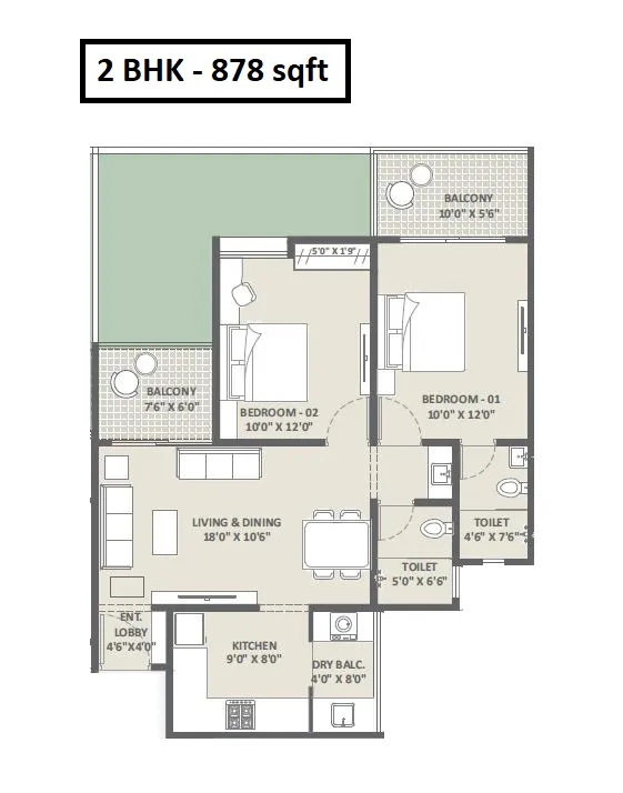 Pristine iLife Mundhwa Unit plan - 787 sq.ft.