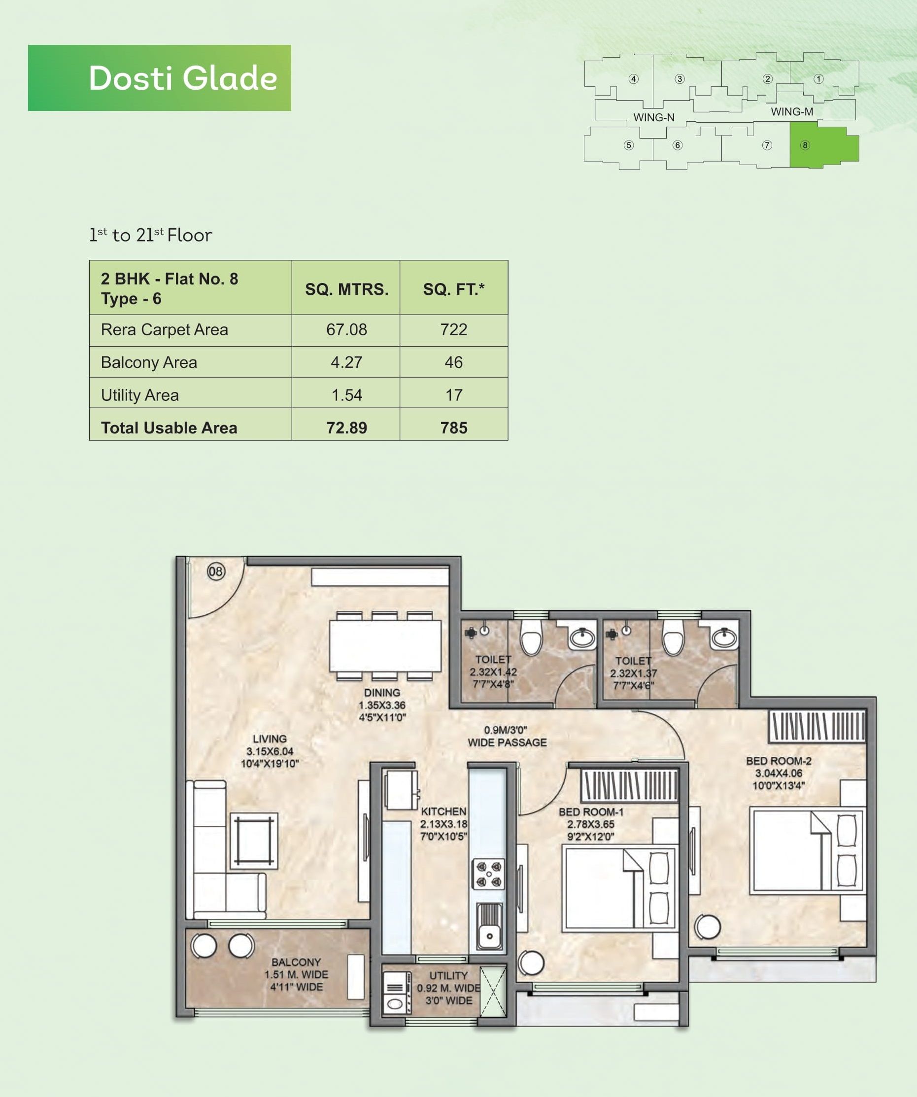Dosti Greenscapes Unit plan - 785 sq.ft.