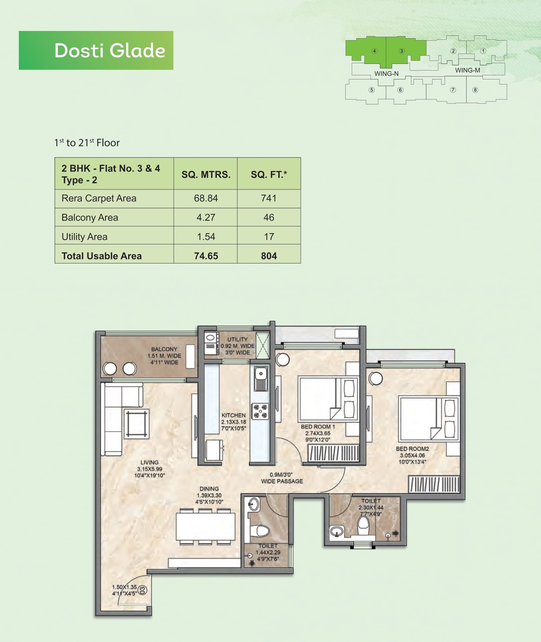 Dosti Greenscapes Unit plan - 804 sq.ft.