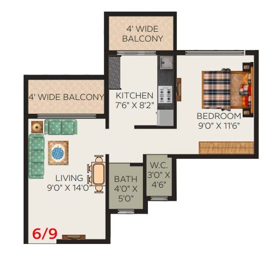 Rugi Colonia Unit plan - 430 sq.ft.