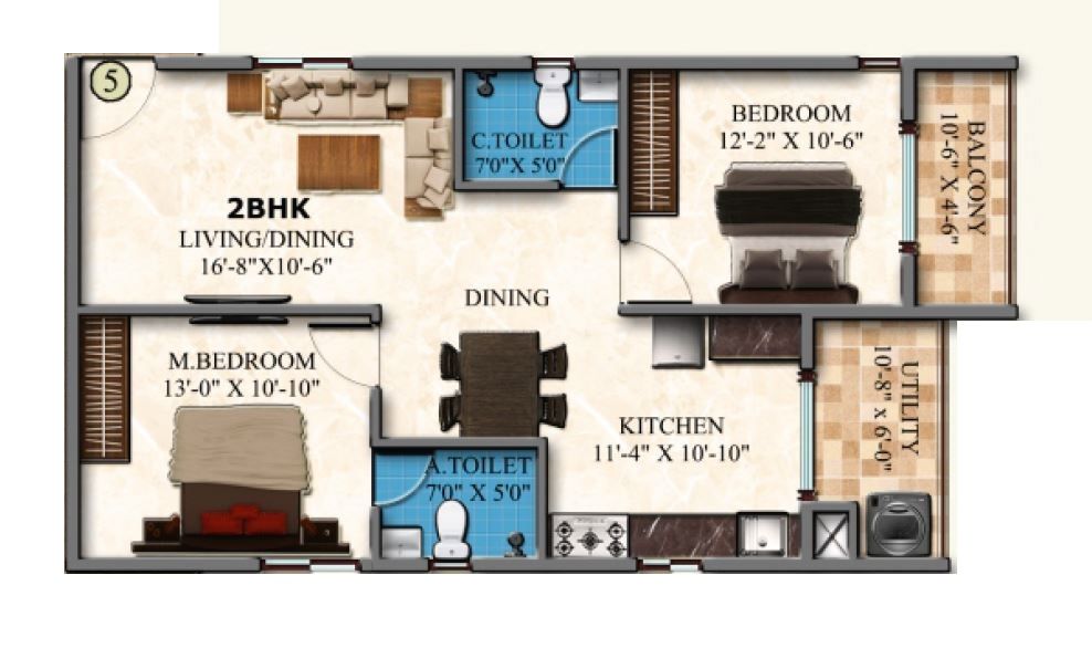 DS MAX Sky Blossom Unit plan - 865 sq.ft.