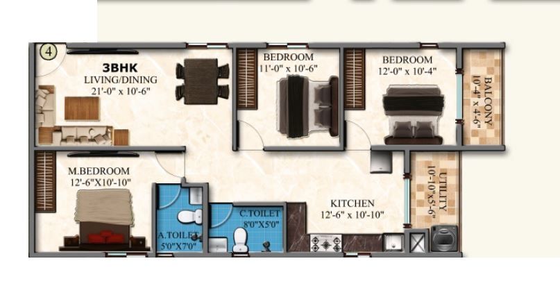 DS MAX Sky Blossom Unit plan - 1016 sq.ft.