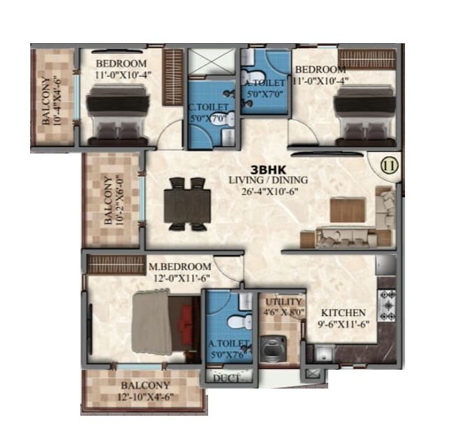DS MAX Sky Blossom Unit plan - 1128 sq.ft.