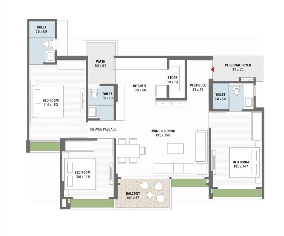 Unit plan - 1158 sq.ft.