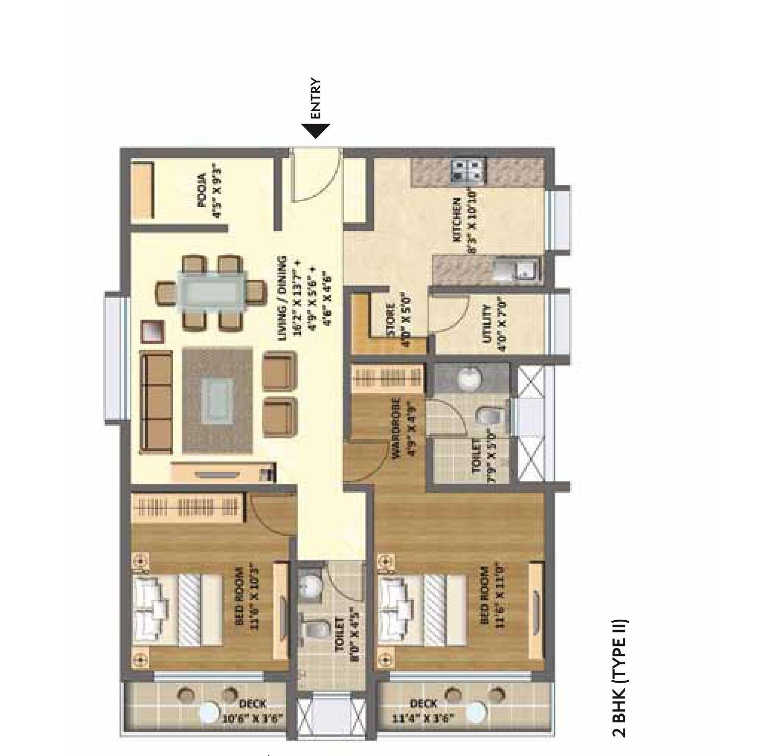 Lodha Meridian Unit plan - 703 sq.ft.