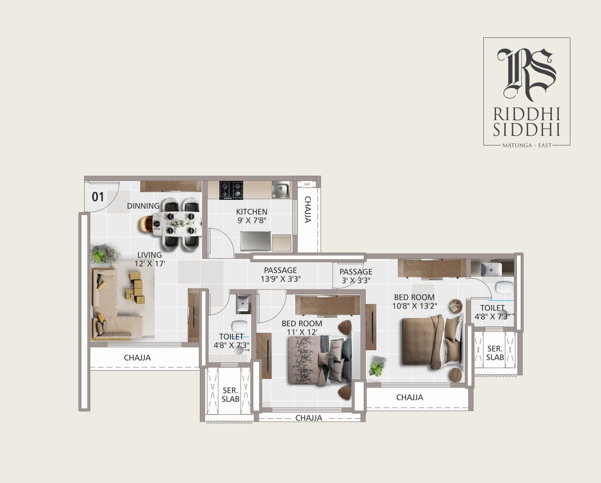 Unit plan - 733 sq.ft.