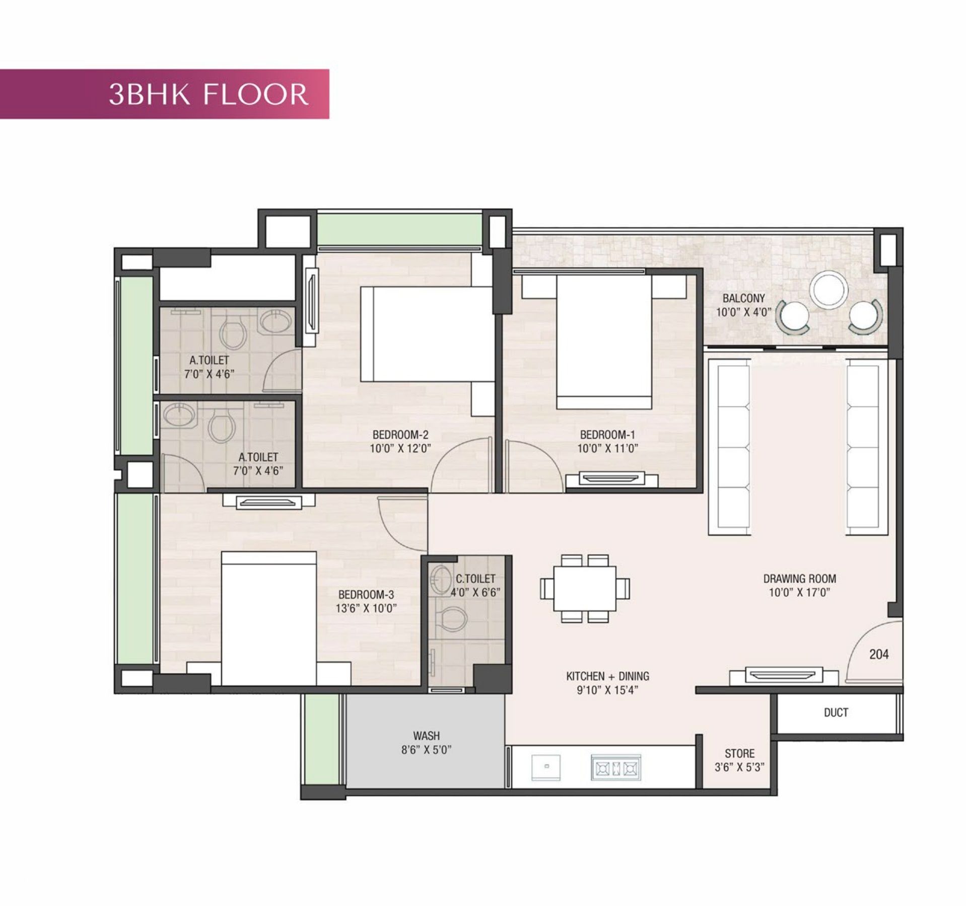 Vivaan Solitaire Unit plan - 963 sq.ft.
