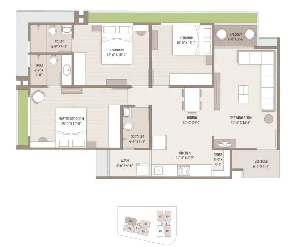 Unit plan - 972 sq.ft.