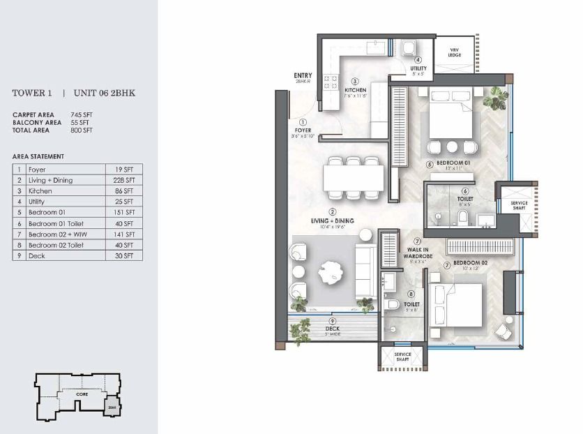 Tribeca The Edge Unit plan - 800 sq.ft.
