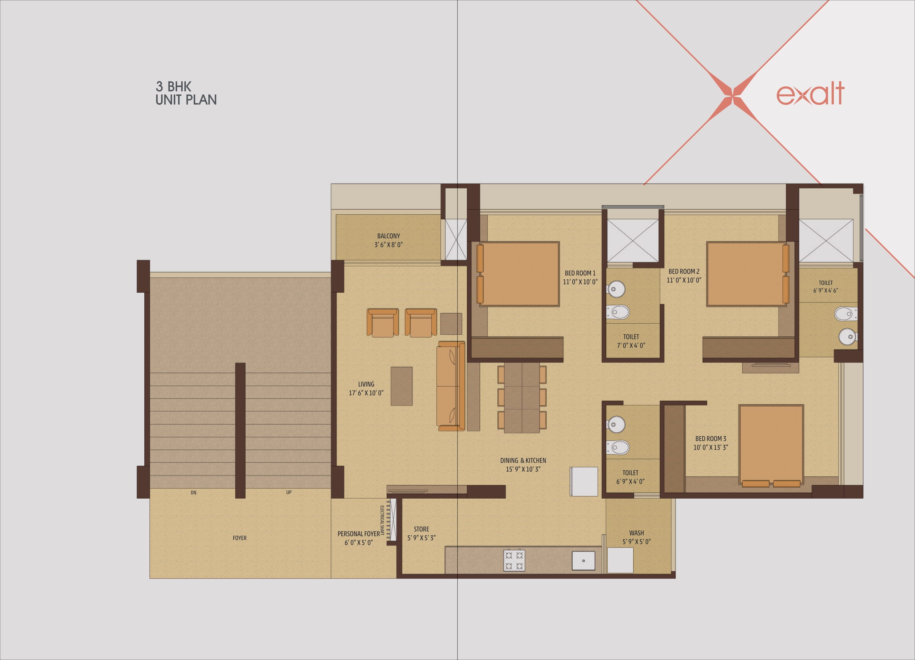 Unit plan - 998 sq.ft.