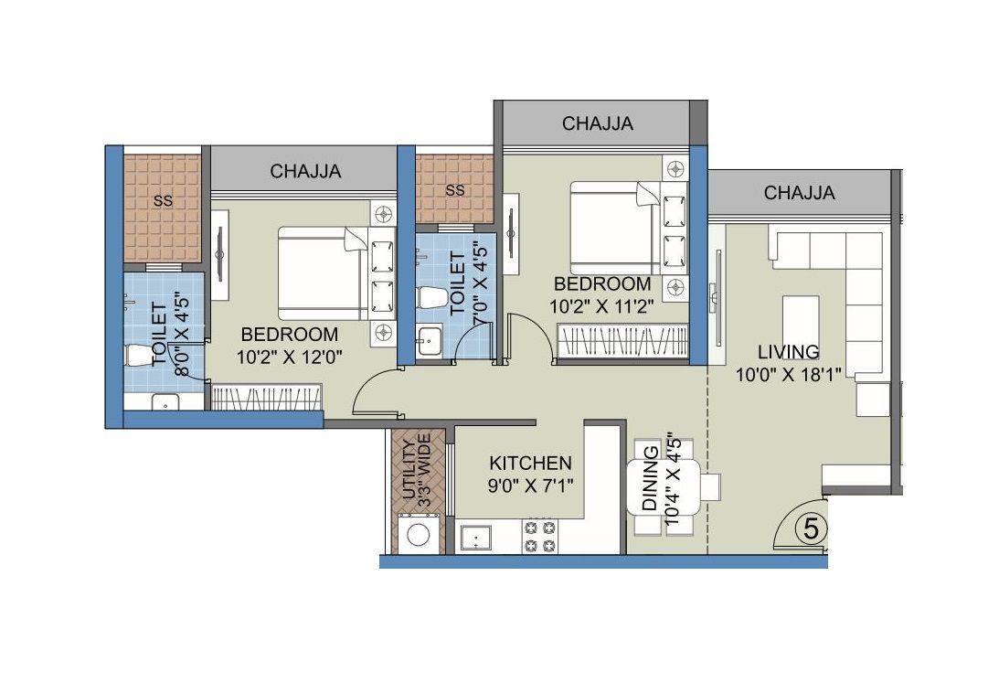 Delta New Palm Beach Unit plan - 671 sq.ft.