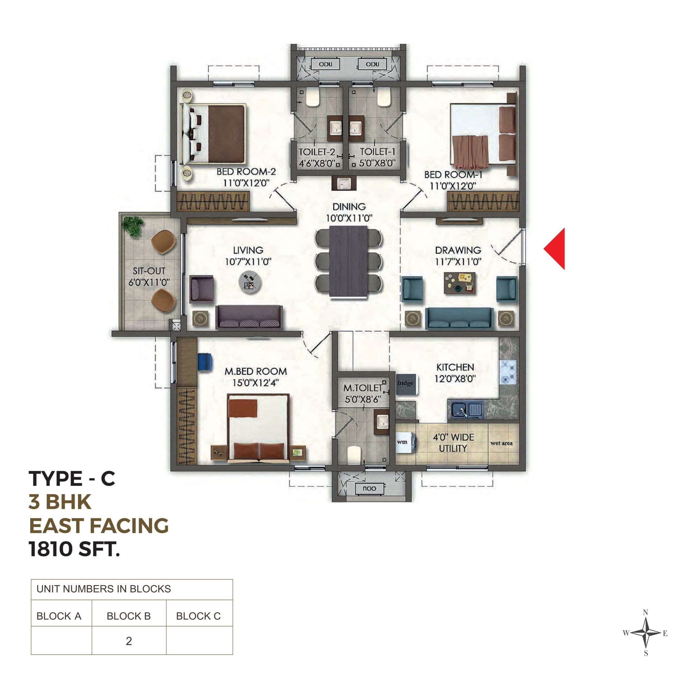 Ramky One Odyssey Unit plan - 1267 sq.ft.
