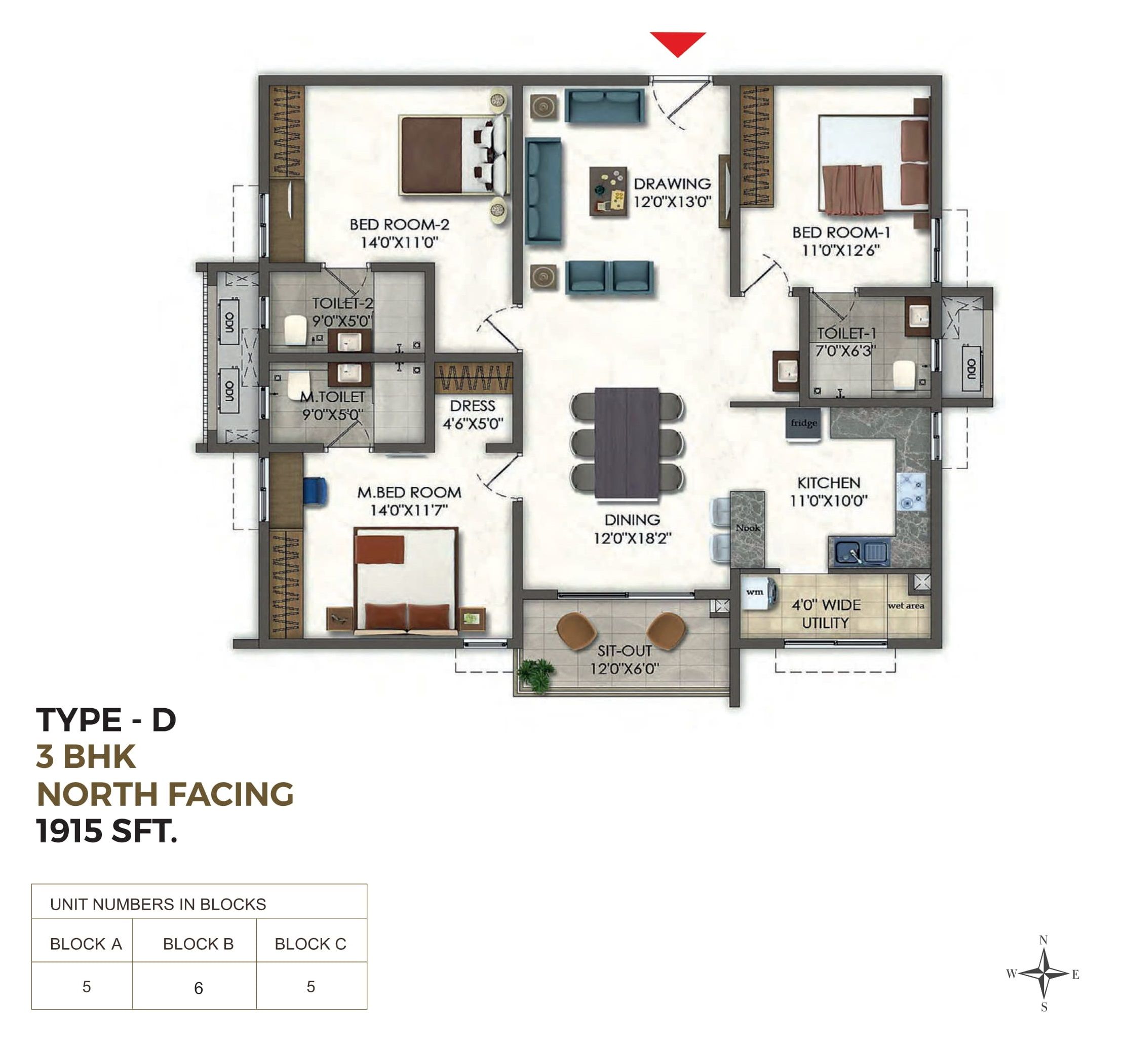 Ramky One Odyssey Unit plan - 1340 sq.ft.
