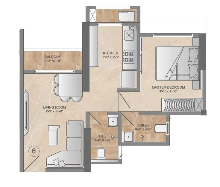 Kapleshwara Residency Unit plan - 428 sq.ft.