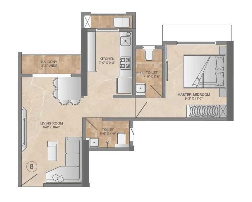 Kapleshwara Residency Unit plan - 459 sq.ft.