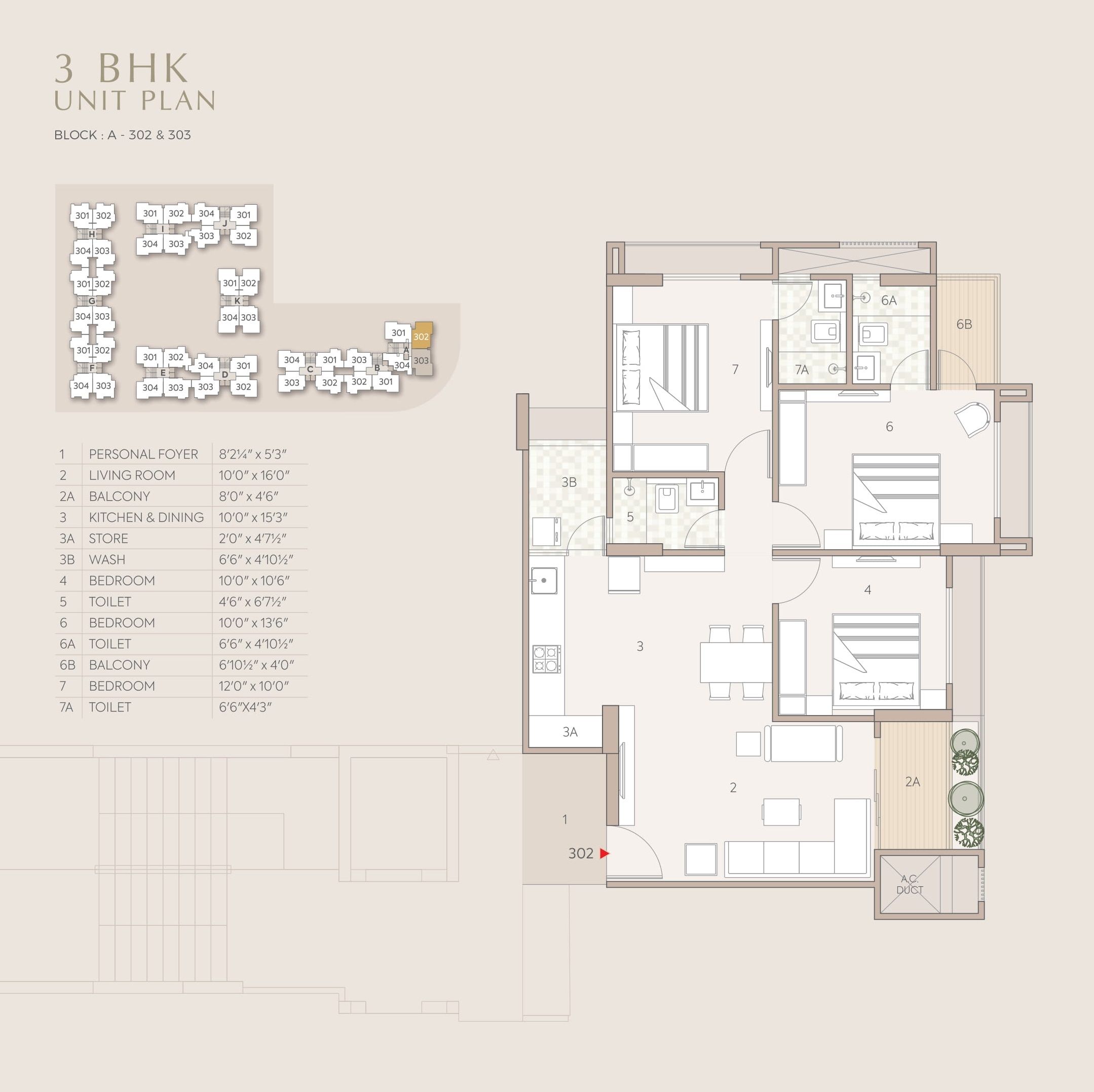 Shilp Serene Unit plan - 962 sq.ft.