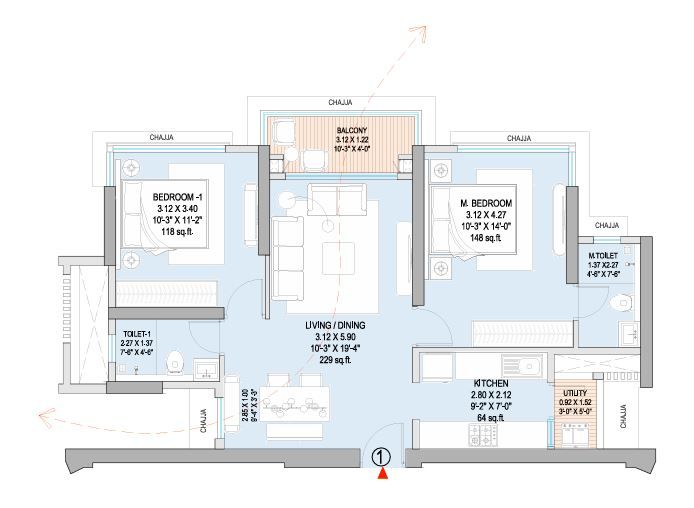 Godrej Horizon Unit plan - 739 sq.ft.