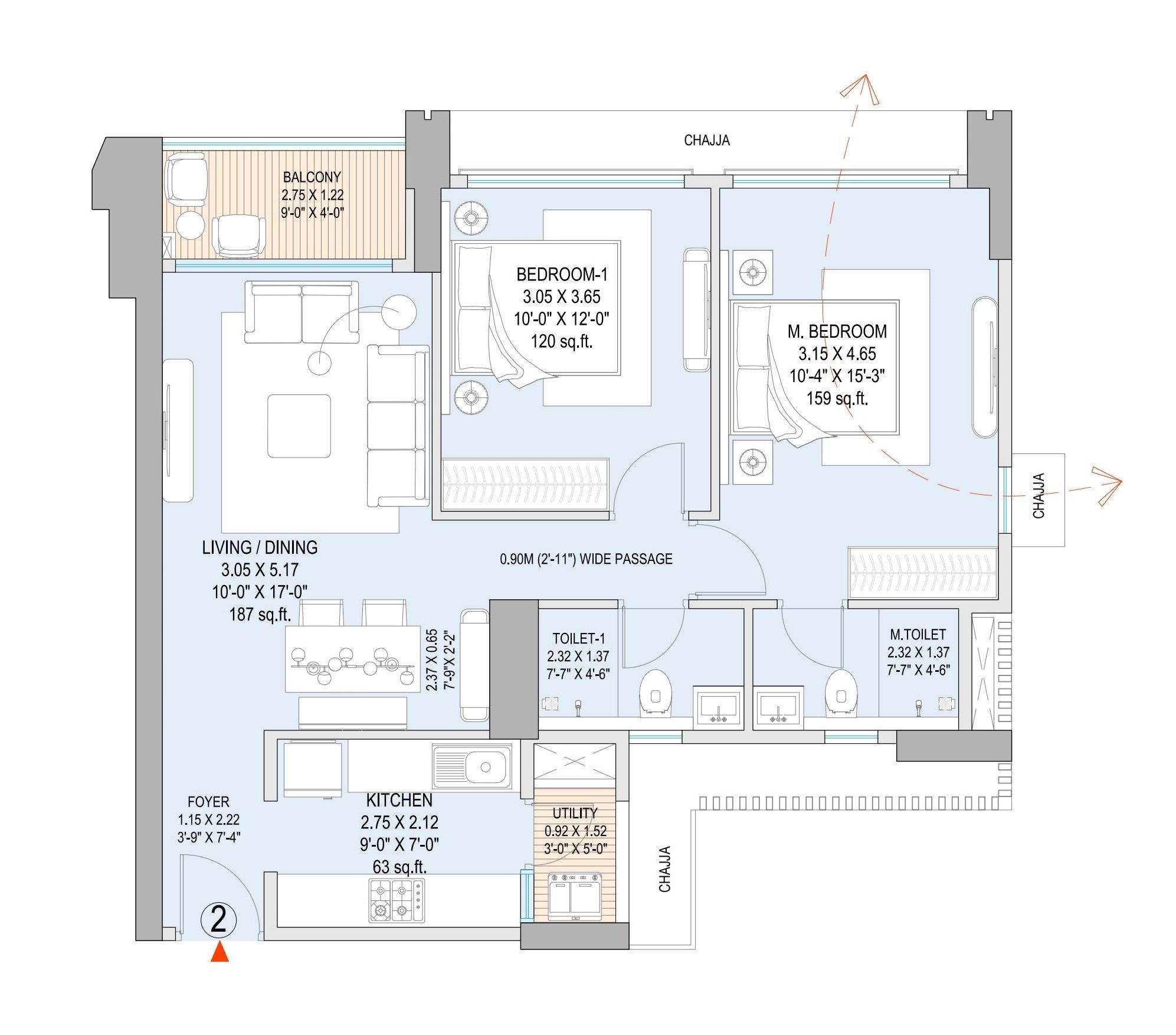 Godrej Horizon Unit plan - 745 sq.ft.