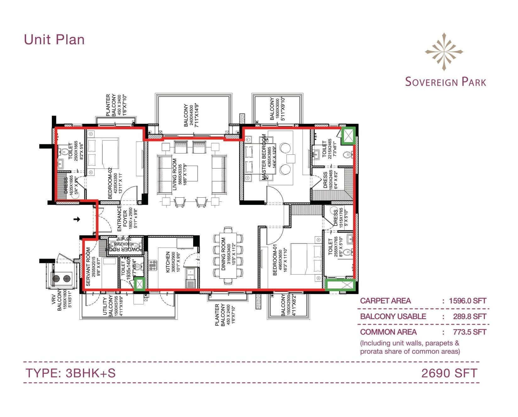 Unit plan - 1596 sq.ft.