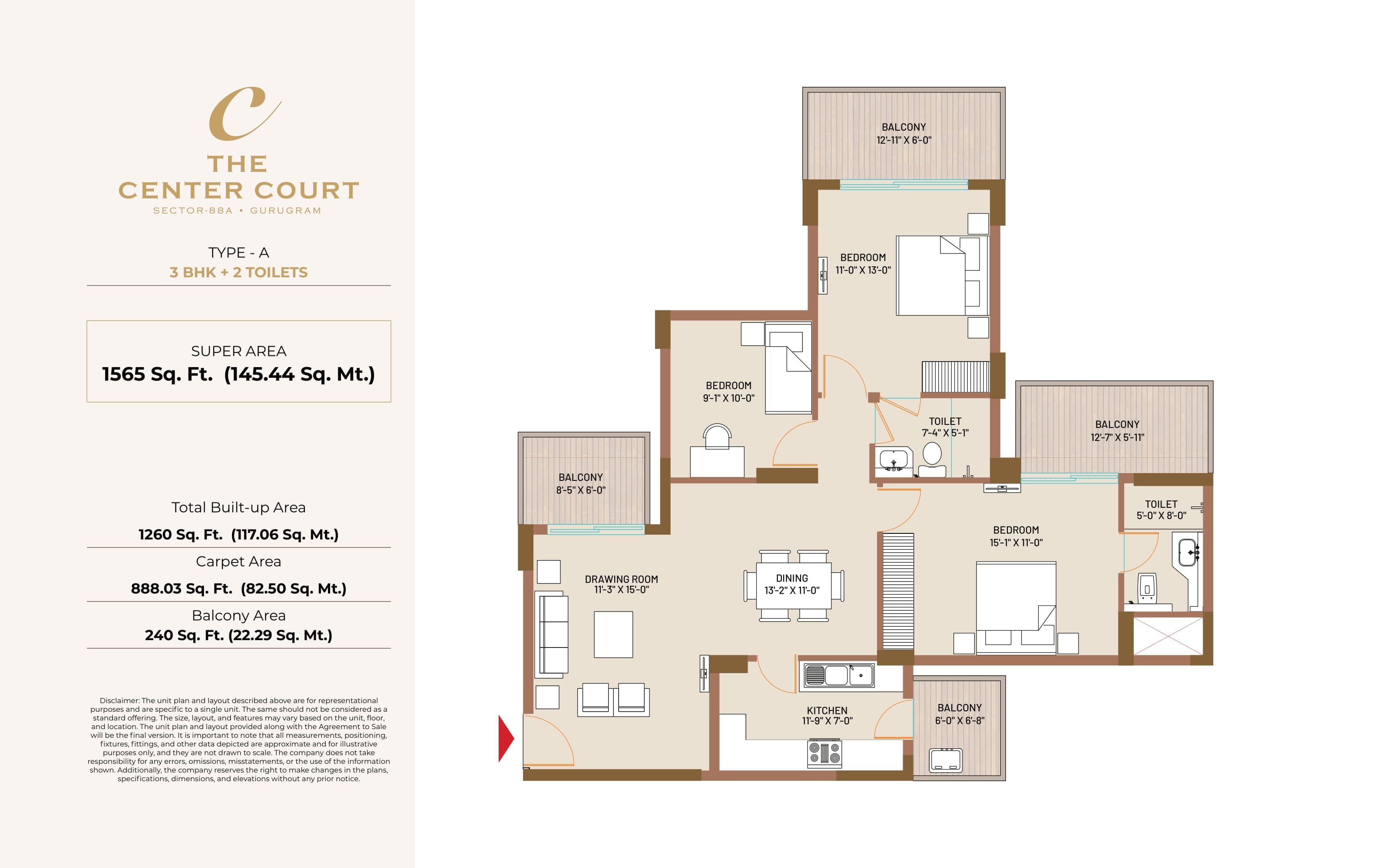 Unit plan - 888 sq.ft.