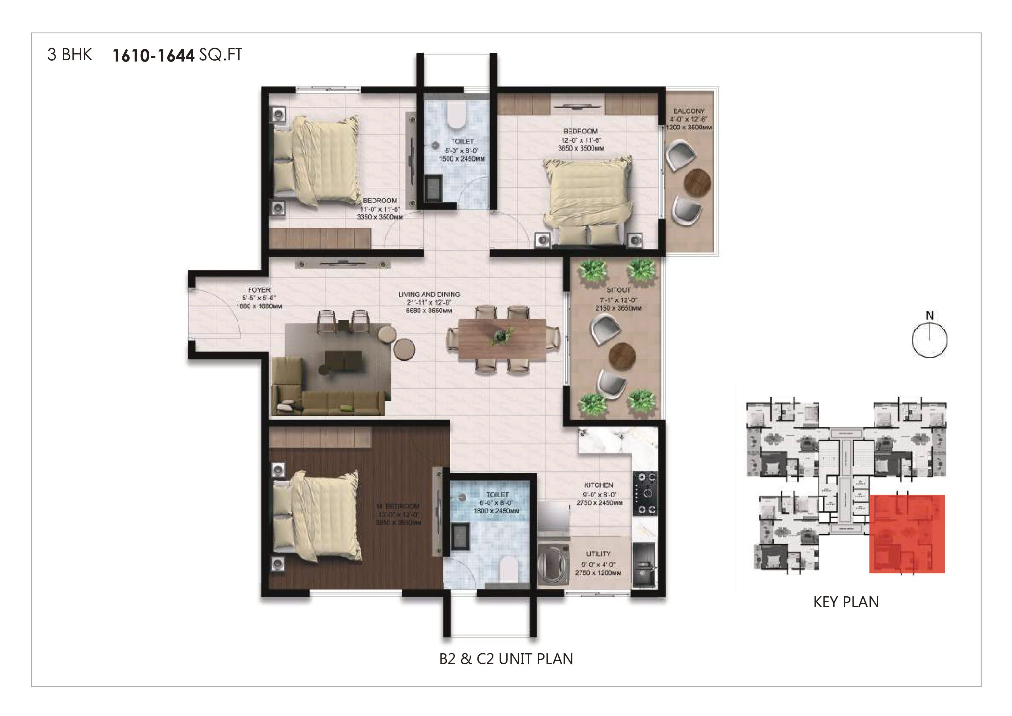 Amberstone Ventara Unit plan - 1020 sq.ft.