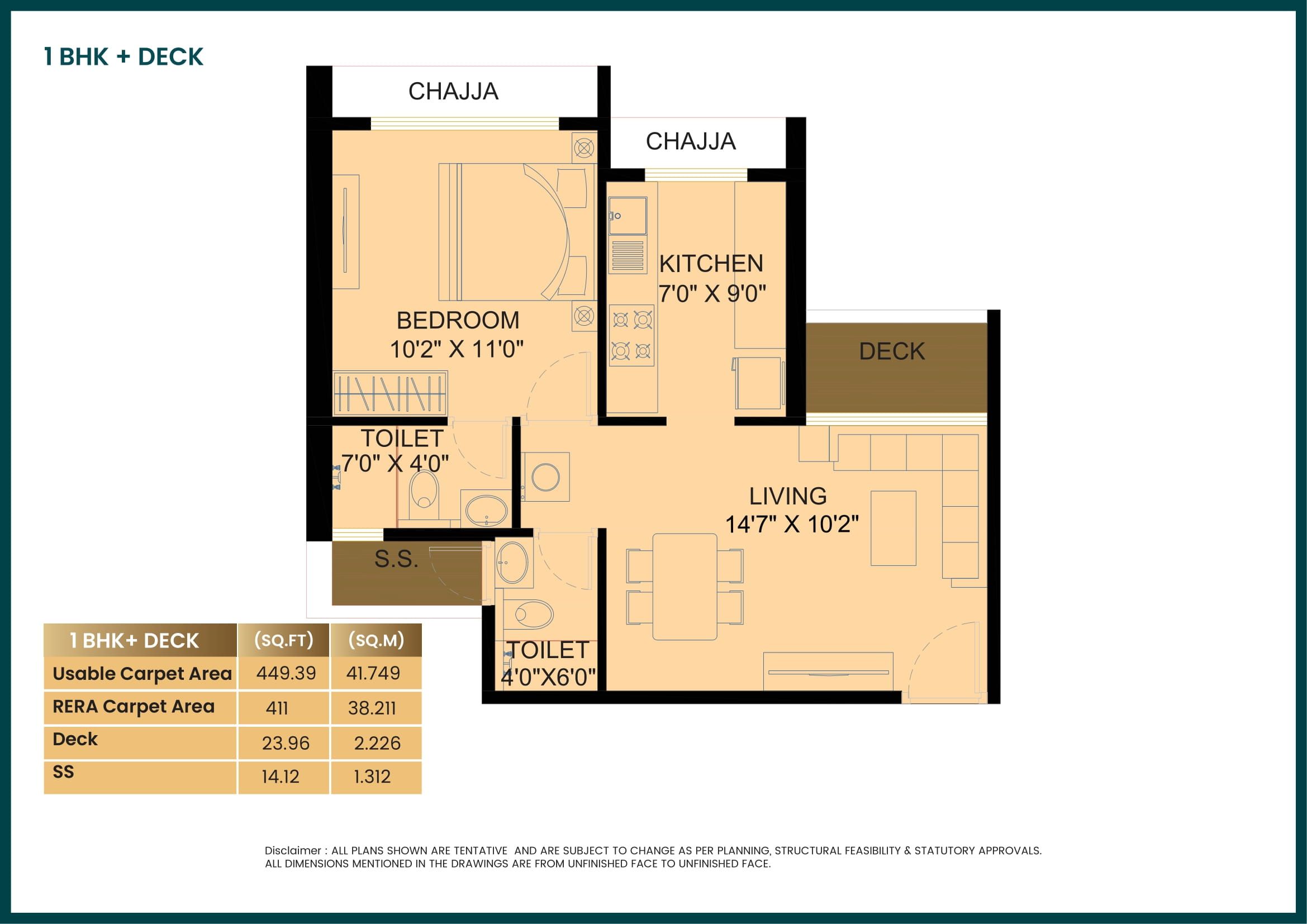 Satyam Regents Park Unit plan - 411 sq.ft.