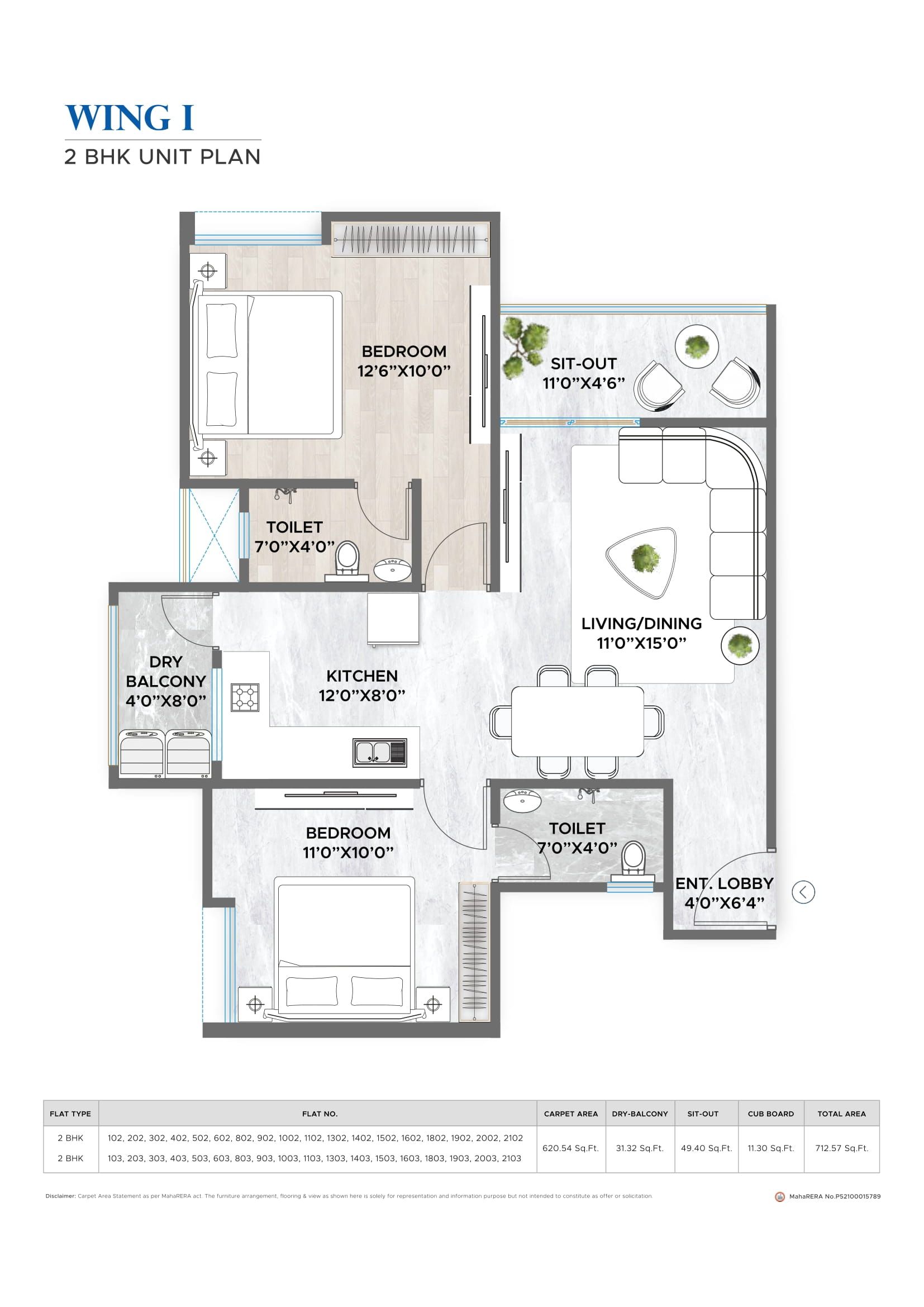 Dynamic Avante Phase 2 Unit plan - 713 sq.ft.