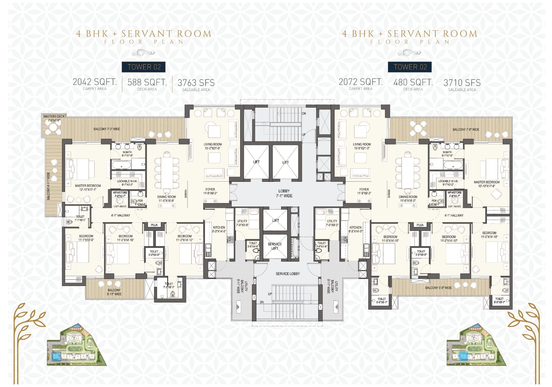 The Estate Residencies Unit plan - 2042 sq.ft.