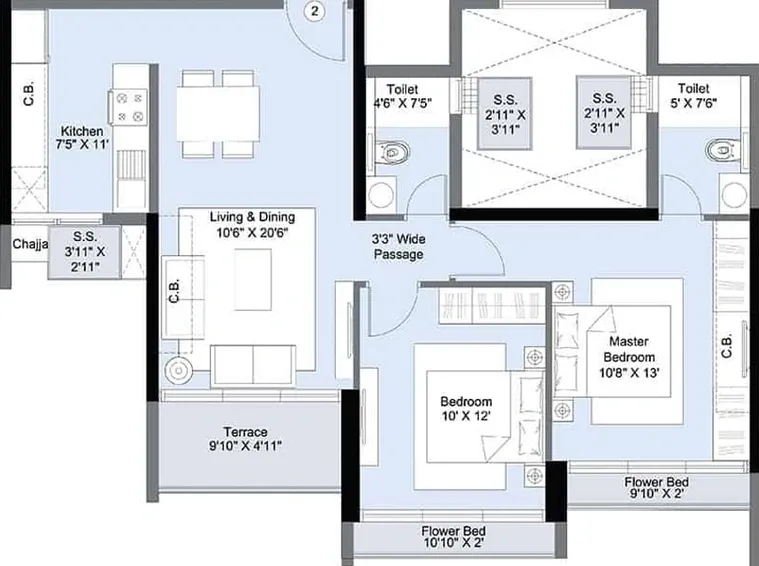 L&T West Manor Unit plan - 825 sq.ft.