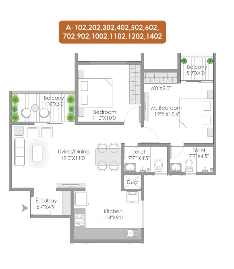 Ar Mirador Unit plan - 774 sq.ft.