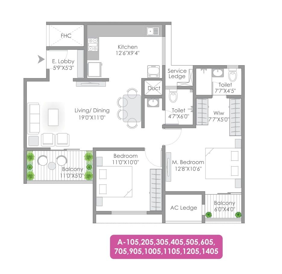 Ar Mirador Unit plan - 830 sq.ft.