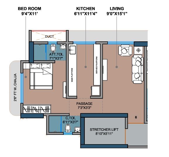 Omkaar Solitaire Unit plan - 423 sq.ft.
