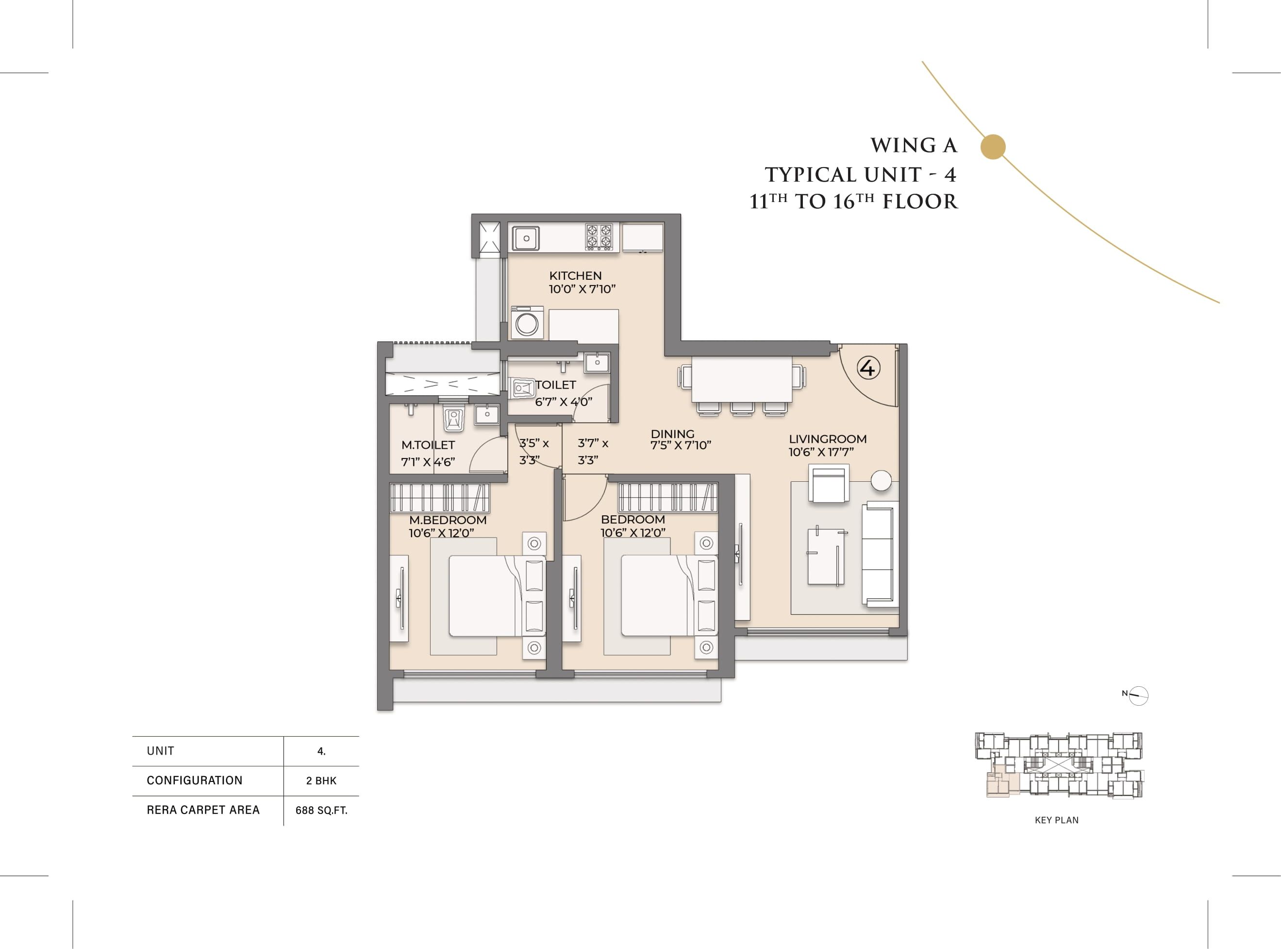 Arkade Vistas Unit plan - 688 sq.ft.