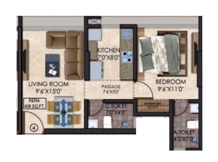 Unit plan - 406 sq.ft.