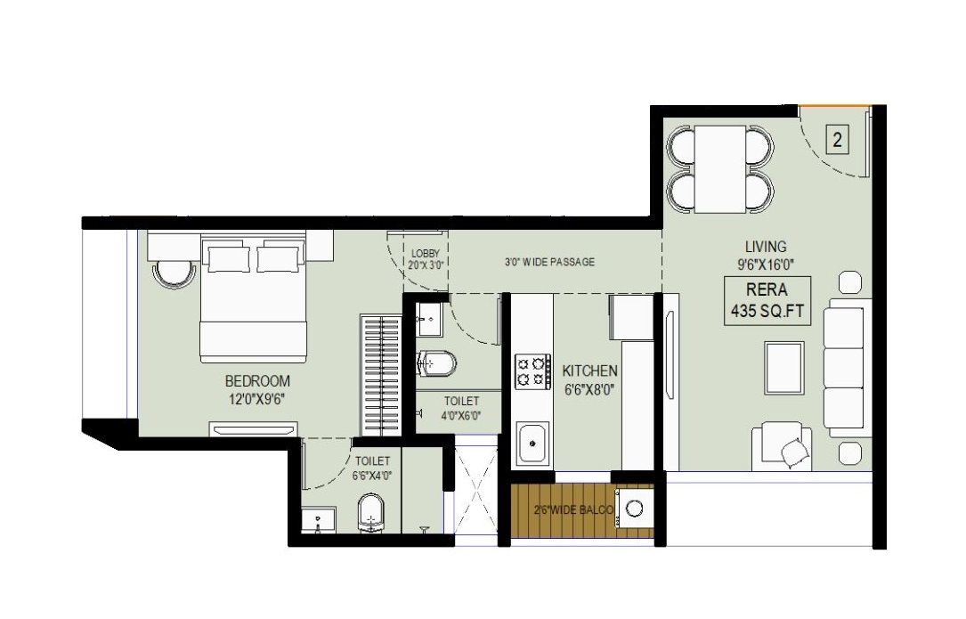 DTG Avenue 68 Unit plan - 435 sq.ft.